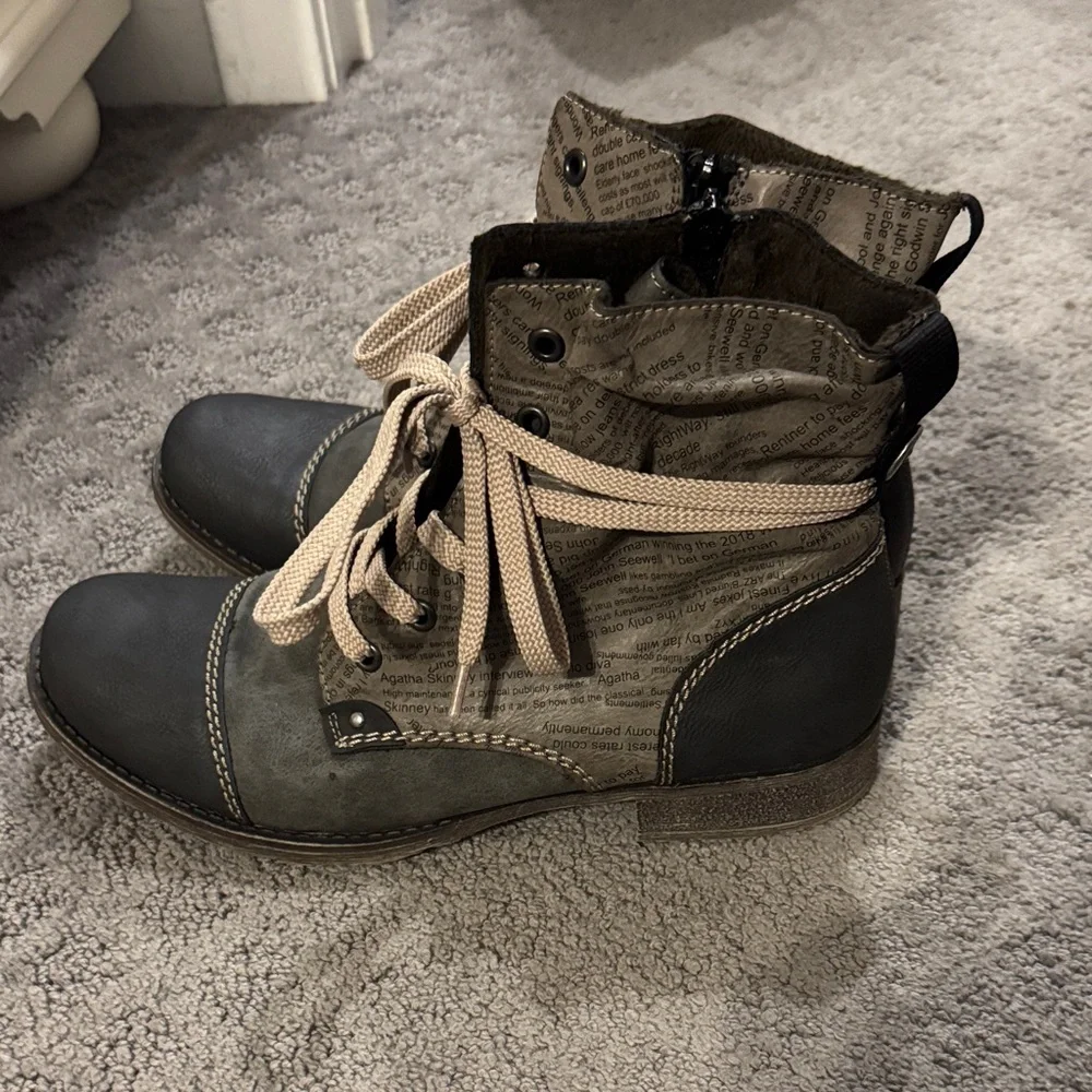 Rieker Heeled Lace-Up Boots with Black and Tan Accents - Picture 2 of 7